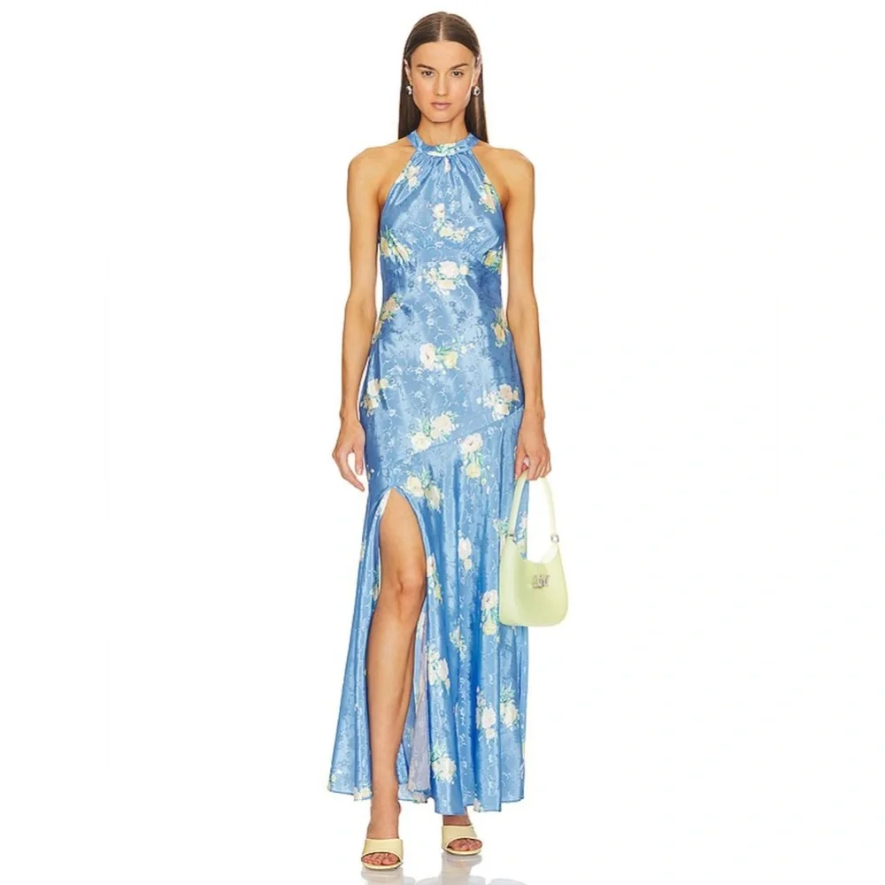 LOVESHACKFANCY Brinda Silk Maxi Dress in
Blueberry Lemonade - Picture 1 of 10